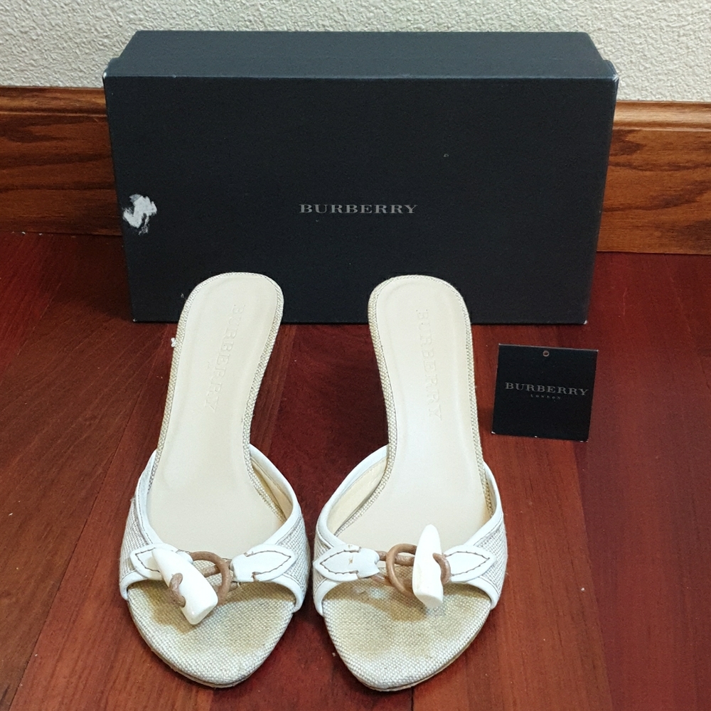 Burberry White and Tan Sandals